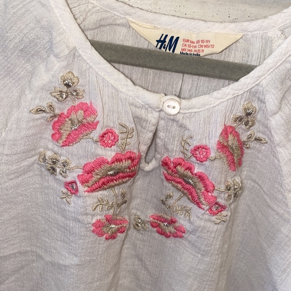 H&M longsleeve white pink floral top 10-11Y girls​​ - Picture 2 of 4